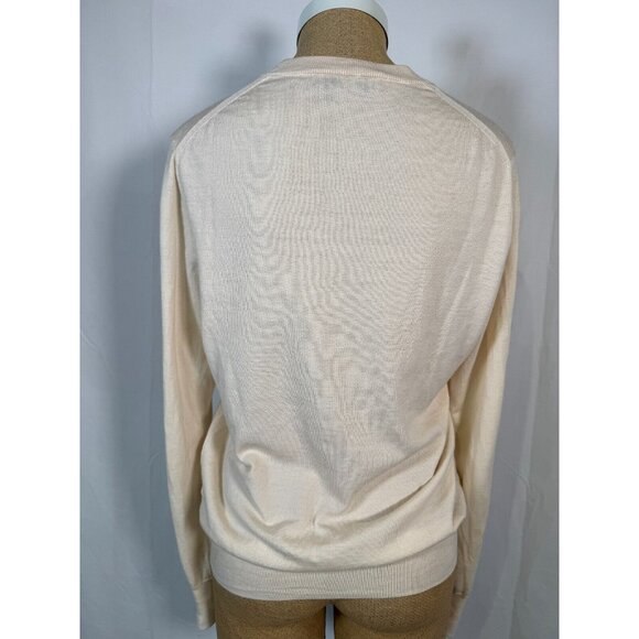 $395 Burberry London Beige Luxury Merino Wool Minimalist Sweater Pullover Sz L - Picture 5 of 16